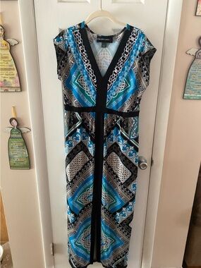 Colleen Lopez Teal, Blue & Black V-Neck Maxi Dress